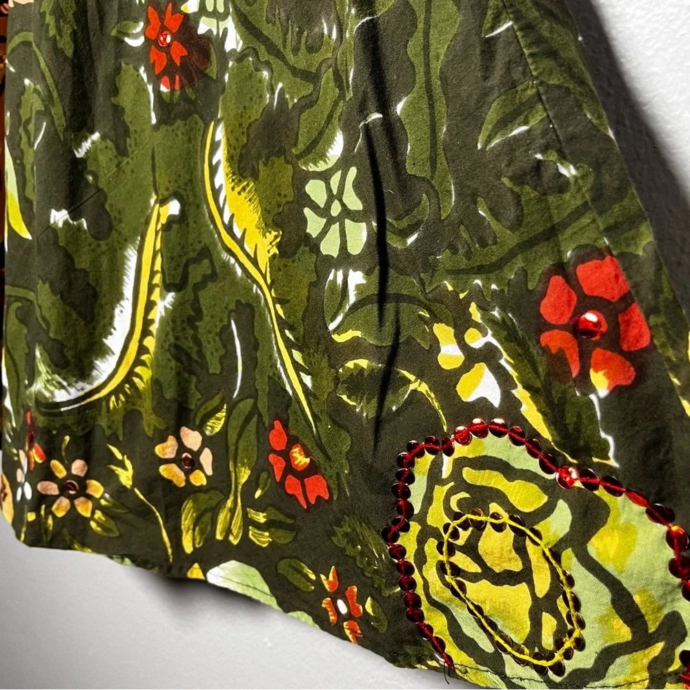 VTG Women Mossimo Fairy Skirt 4 Green Floral Watercolor Sequins Whimsical Dainty - Picture 4 of 8